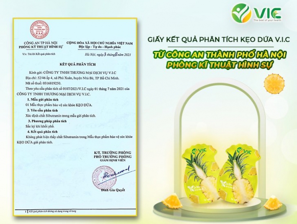 chứng nhận sản phẩm kẹo dứa giảm cân QUEEN'S HOME